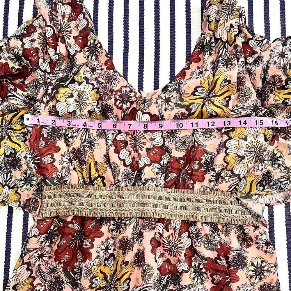 Taylor Pink Floral Flutter Sleeve High Low Midi Dress Size 4 Gold - Image 9