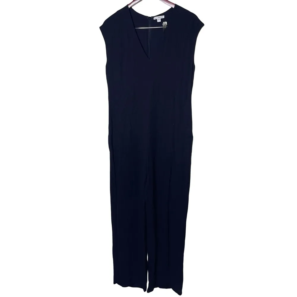JAMES PERSE Crepe Sleeveless Jumpsuit In Carbon Black V neck sz 1 US S - Image 2