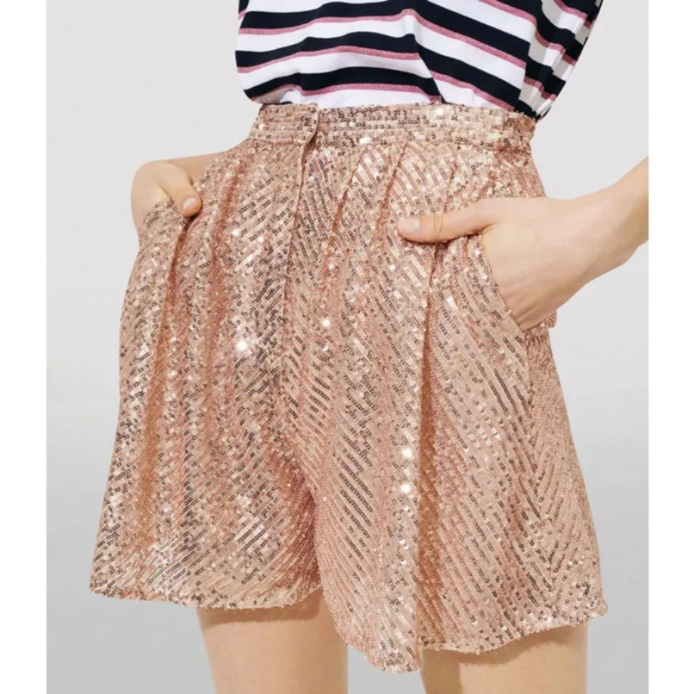 💕MAJE💕 Paillette Pleated Sequined Tulle Shorts High Rise ~ Metal Pink 34 NWT - Image 7