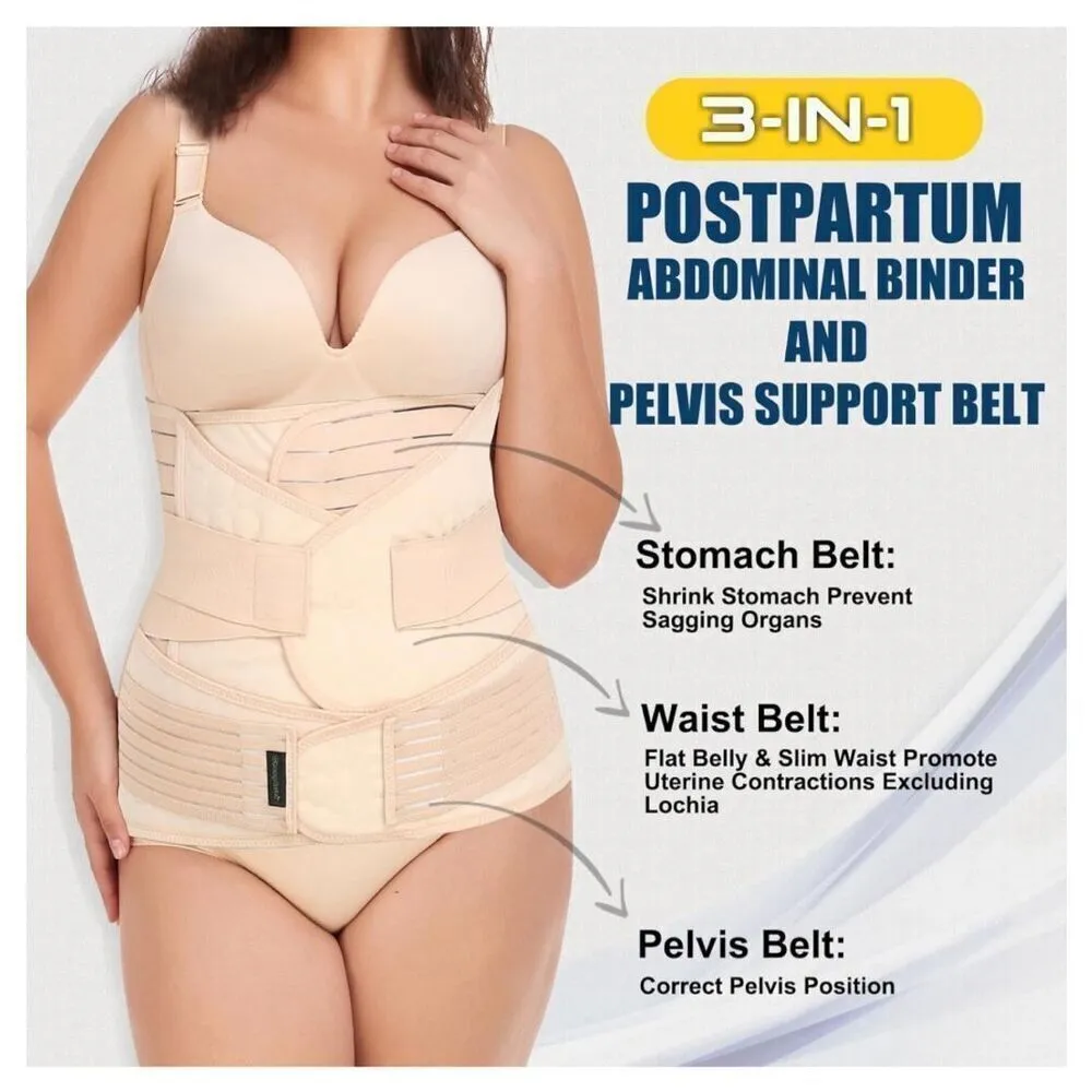 NEW 3 in 1 Postpartum Support Recovery Belt Shapewear Slimming Girdle M/L Tan Size M - Image 3