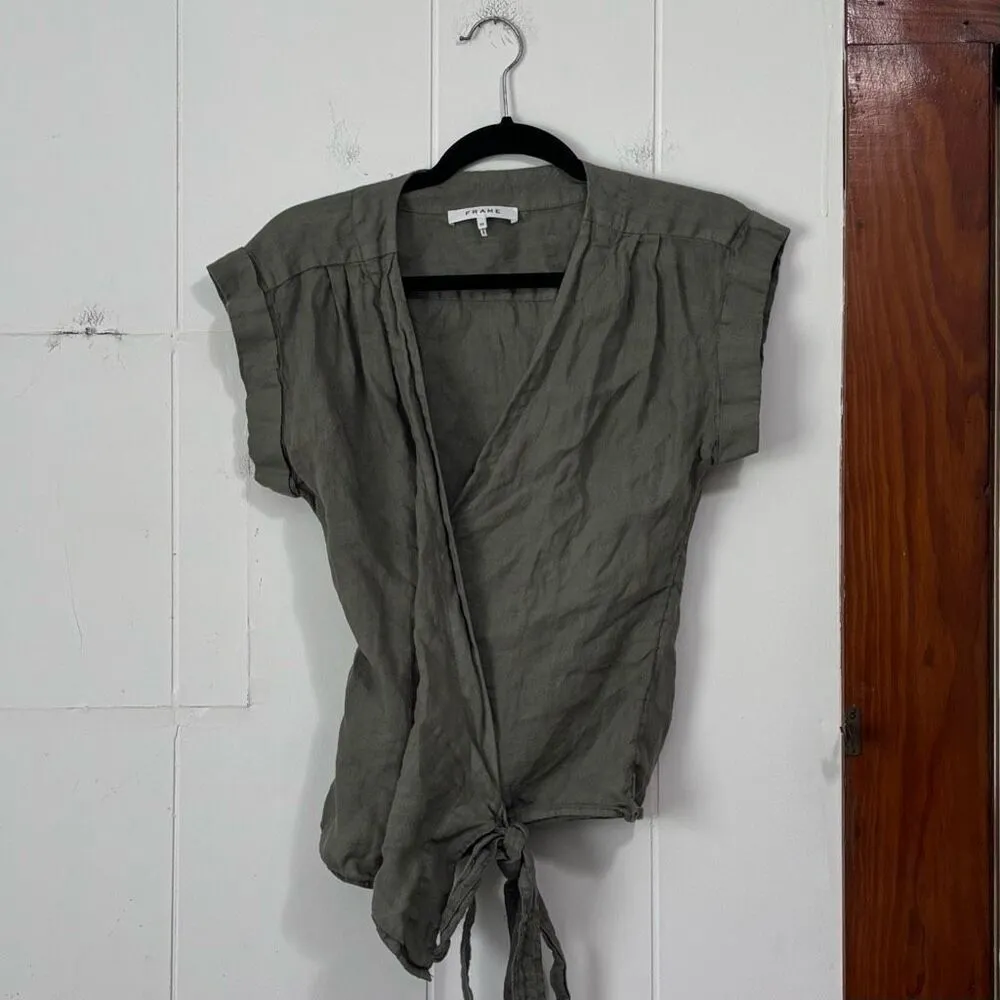 Frame Army‎ Green Linen Wrap Top XS - Image 3