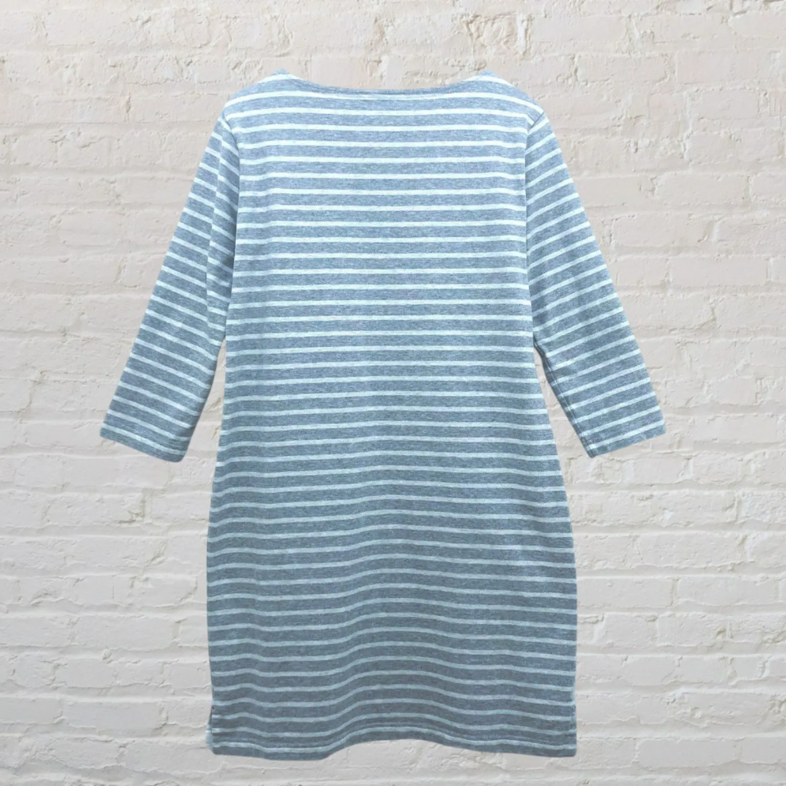 Vineyard Vines Dress Size M Striped Gray White Cotton Shift 3/4 Sleeve - Image 4