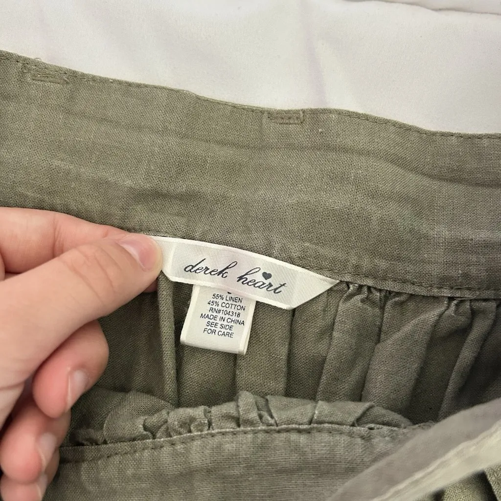 Womens Size Small Army Green Tie Pockets Side Zip Linen Blend Mini Skirt - Image 5