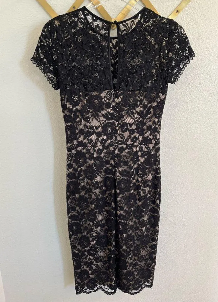 Maggy London Black Lace Illusion Midi Cocktail Dress 4 - Image 2