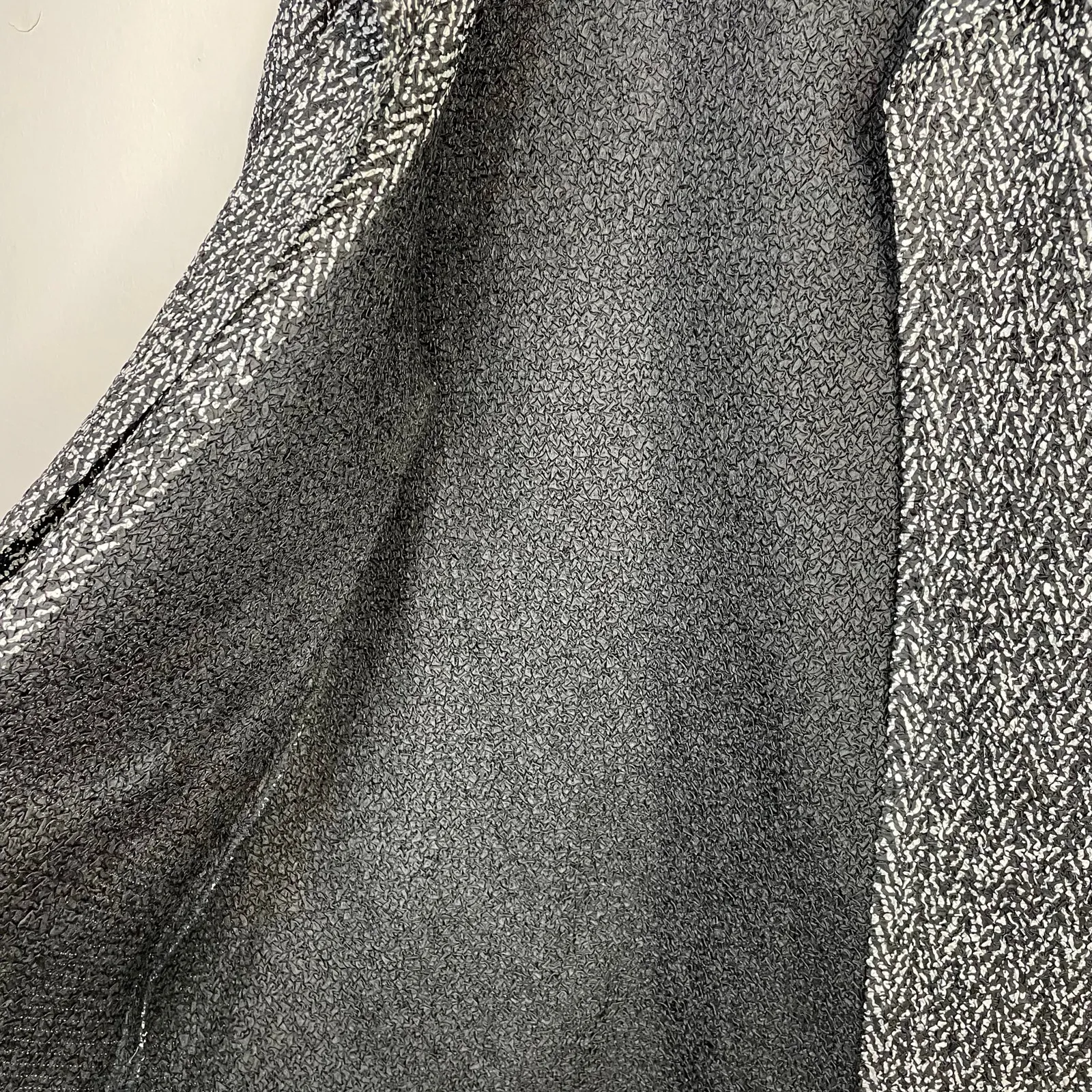 Chicos Lightweight Crinkle Open Jacket Blazer Black White Herringbone 2 L 12 - Image 5