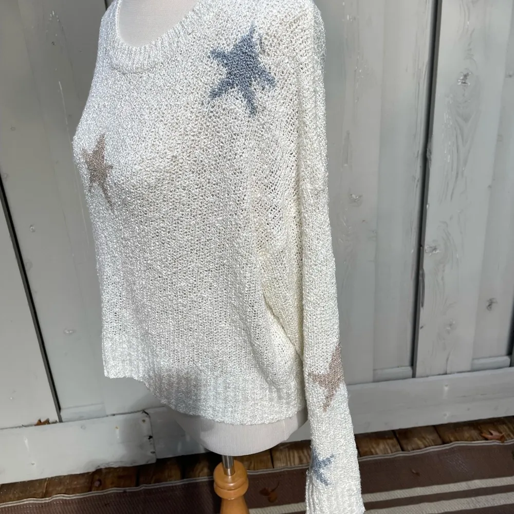 Ivory Open Knit Cropped Sweater with Star Design Sz Med - Image 2