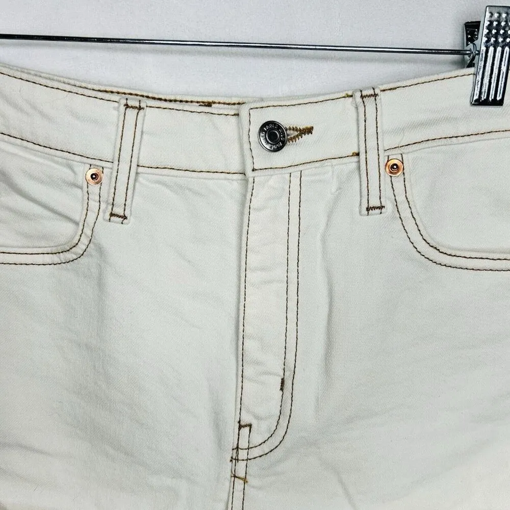 Wild Fable Highest Rise Cream Denim 3" Jean Shorts Size 6 / 28R Brown Stitching - Image 2