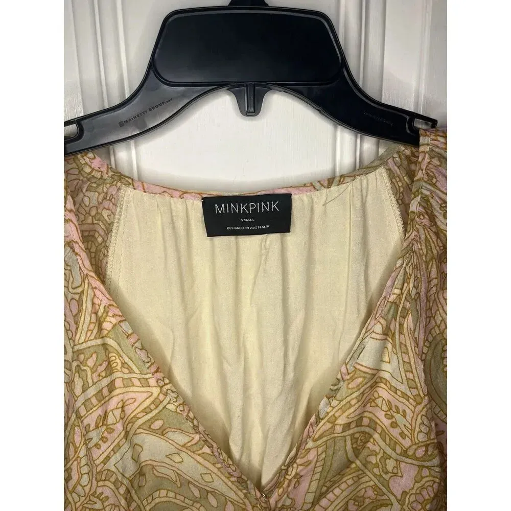 Revolve Minkpink Catalina Surplice Printed Mini Dress Neutral Multi Small Womens - Image 4