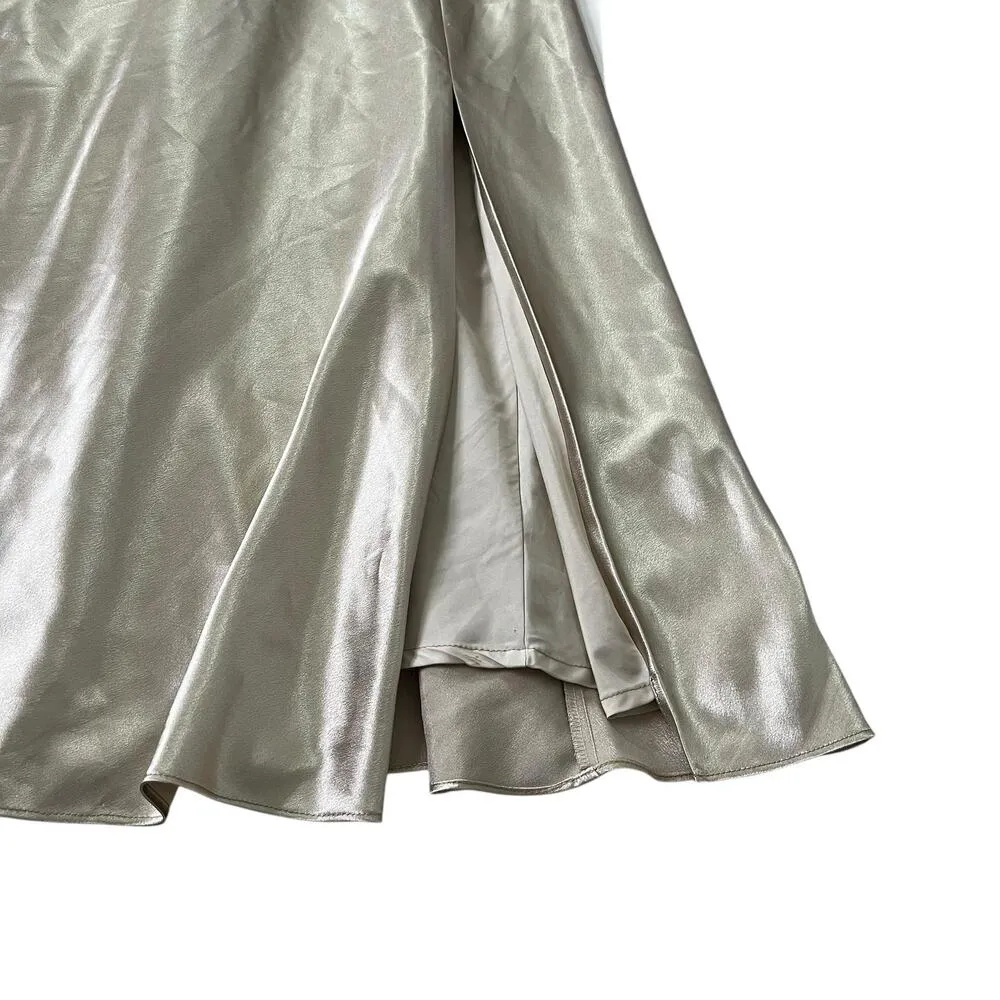 Birdy Grey Champagne Satin Slit Bridesmaid Formal Dress Women Size Medium | 65-2 - Image 7