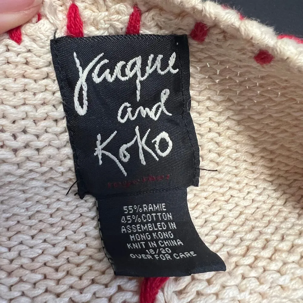 Jacque & Koko Patchwork Knit Sweater Size 18/20 XXL Ski Flag Winter Heart Womens - Image 6