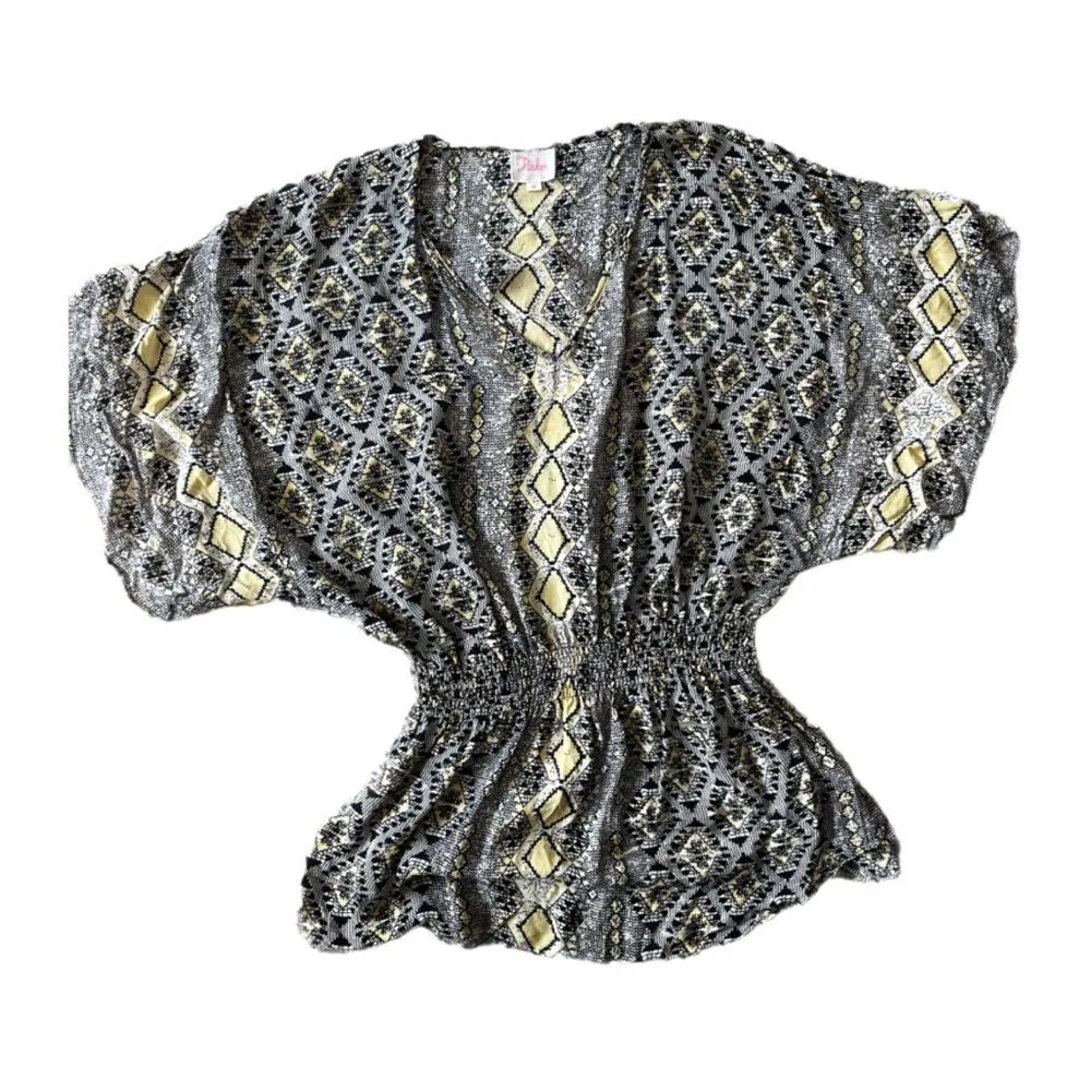 Parker silk Dolman kimono sleeve smocked waist blouse - Image 2