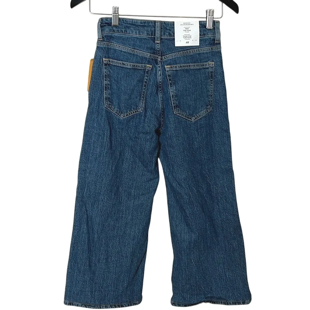 H&M Wide Leg High Waist Cropped‎ Jeans Sz 2 NWT 21" Inseam Classic Denim - Image 2