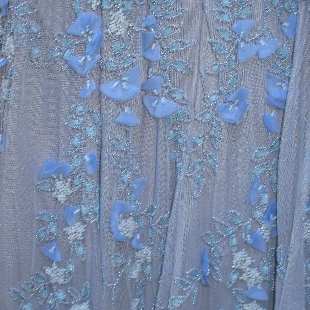 MAC DUGGAL 14521 Blue Floral Embellished Short Sleeve Mesh Gown Dress - Image 14