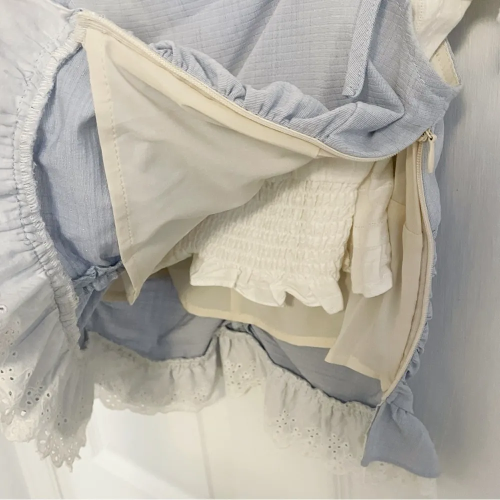 Japanese Kawaii Baby Blue Bow Tank White Crystal Button Lace Top Set Size XS - Image 5