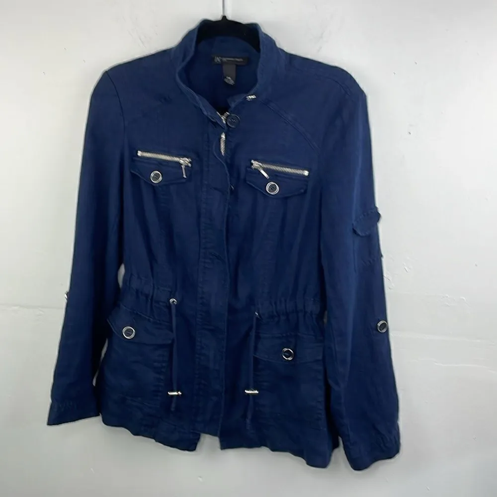 INC Utility Linen Jacket Women’s Navy Size Petite Medium Blue - Image 2