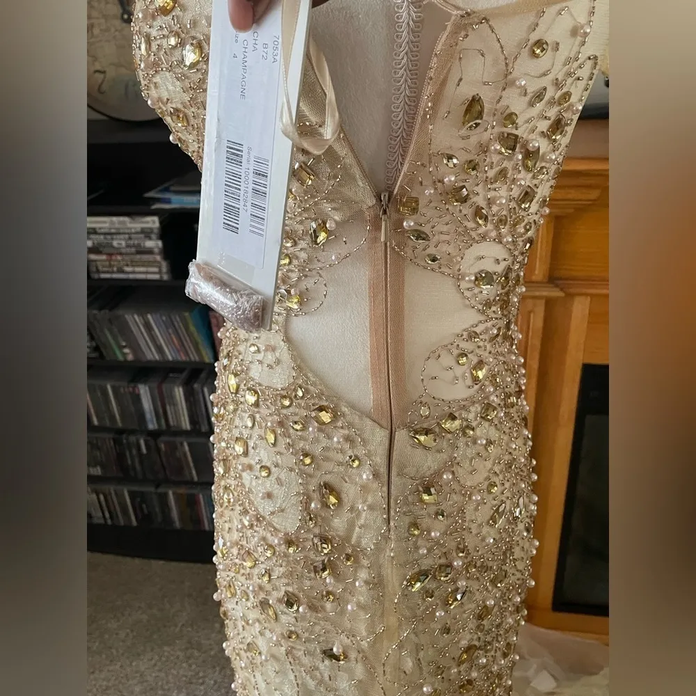 Jovani Gold Sequined Mermaid Prom Dress Size 4 Princess Shimmering Glam Goddess - Image 12