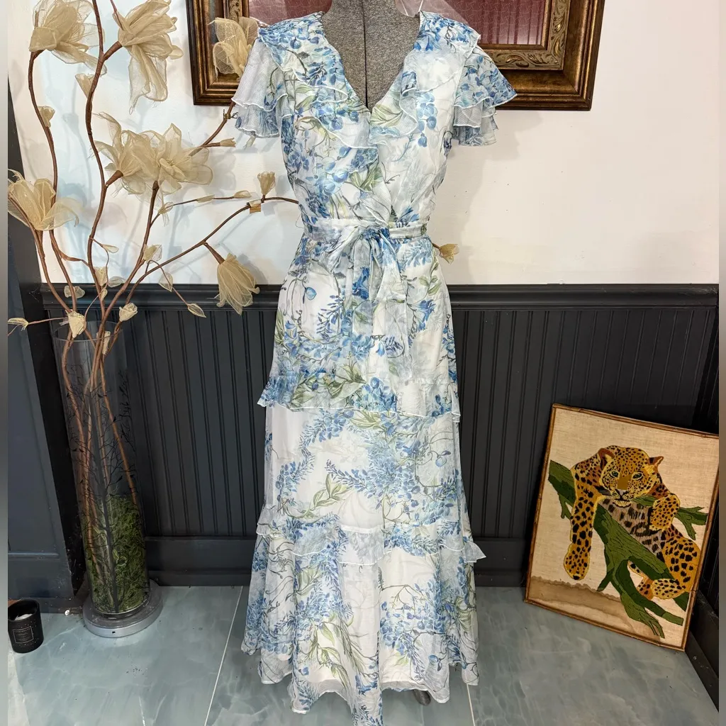 Alex Marie Lillian Chiffon Floral Ruffle Formal Maxi Dress Sz 8 🧡🍄 - Image 3