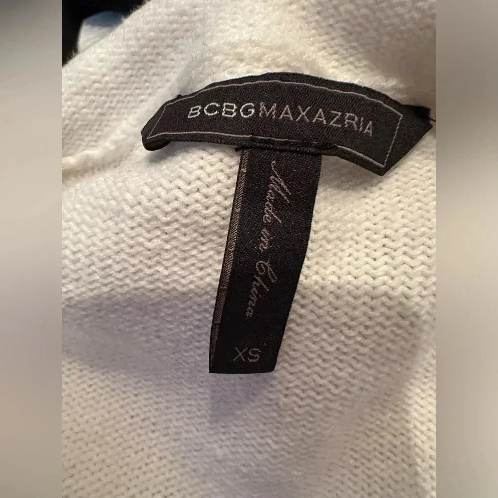 BCBGMAXAZRIA | Roll Trim Cotton V-Neck Ivory Pullover Sweater Size XS - Image 5