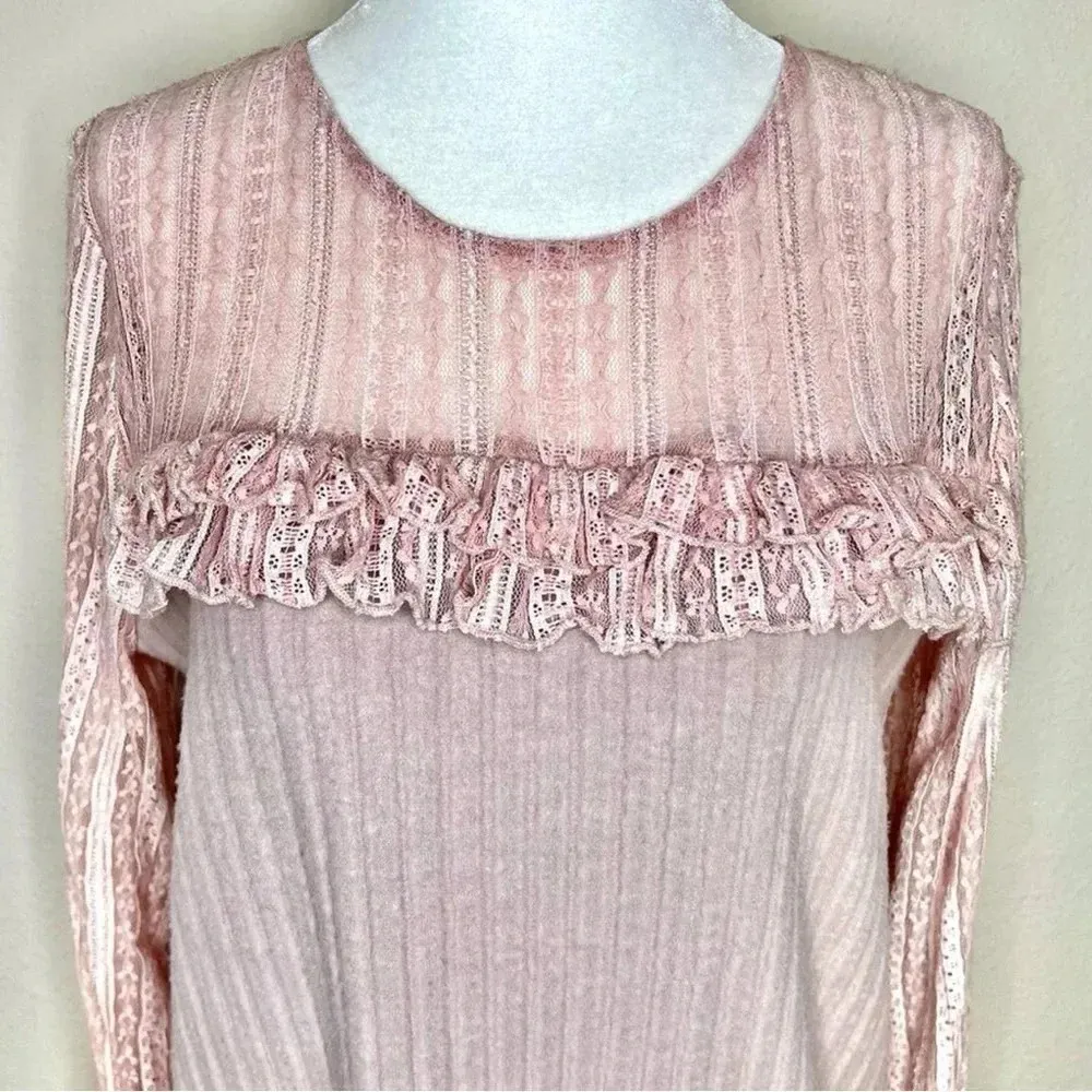 Anthropologie KAS New York Textured Ribbed Lace Dress Blush Pink Size M Medium - Image 3