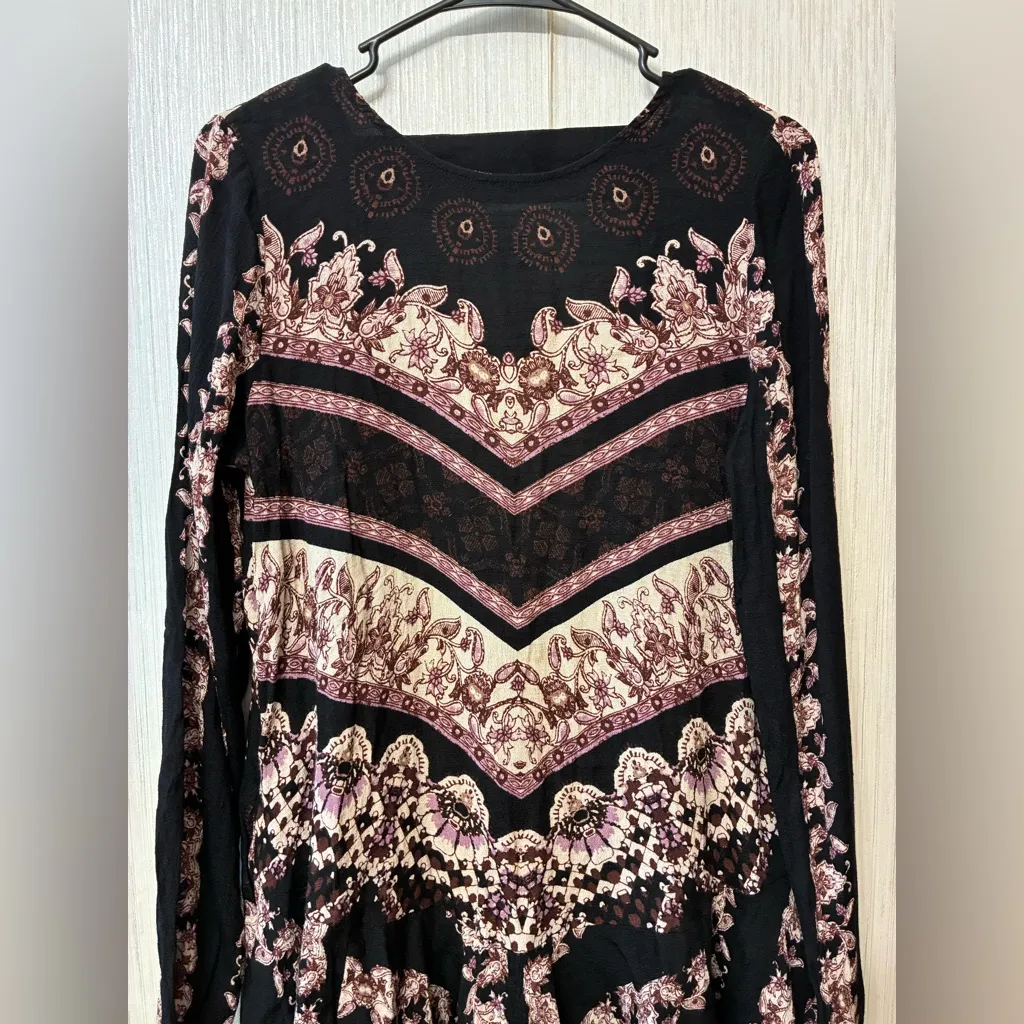 Free People Trapeze Tunic Mini Dress Floral Mandala Print Black small - Image 3