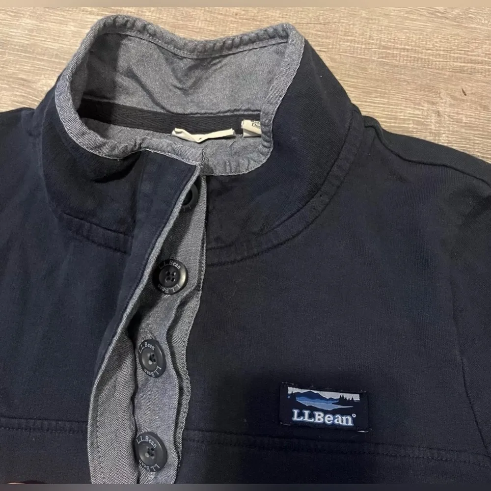 L.L. Bean Womens Navy Blue Knit 1/4 Button Pullover Sweater Sweatshirt Size S - Image 2