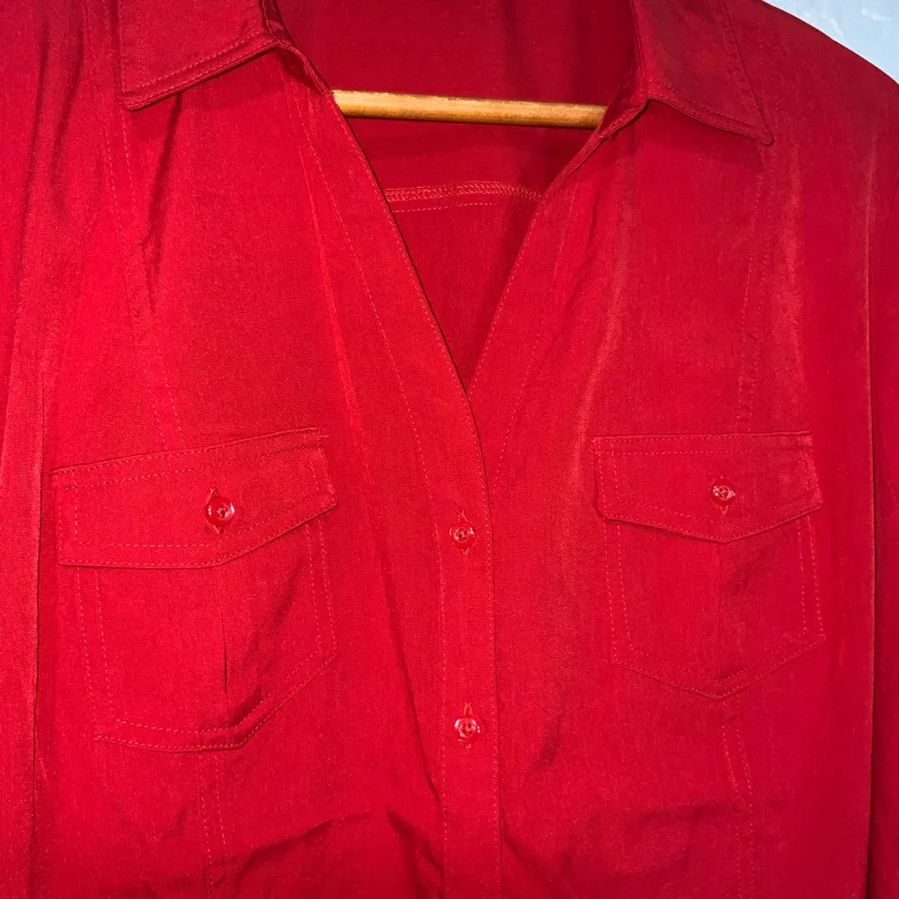 Cato Women's Red Button-Up Blouse Long Sleeve Pocketed Collared Casual V-Neck XL - Image 3