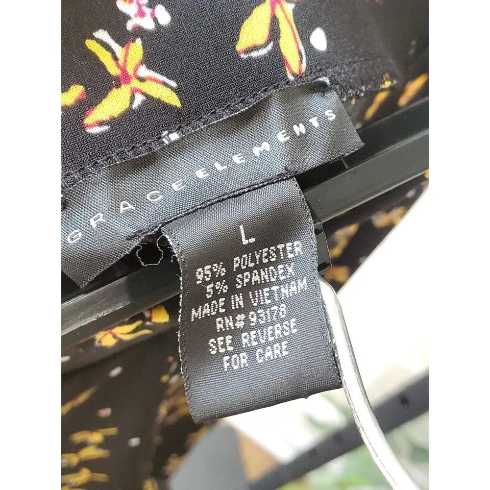 Grace Elements Womens Black Floral Polyester Casual Elastic Waist Pants Large - Image 7