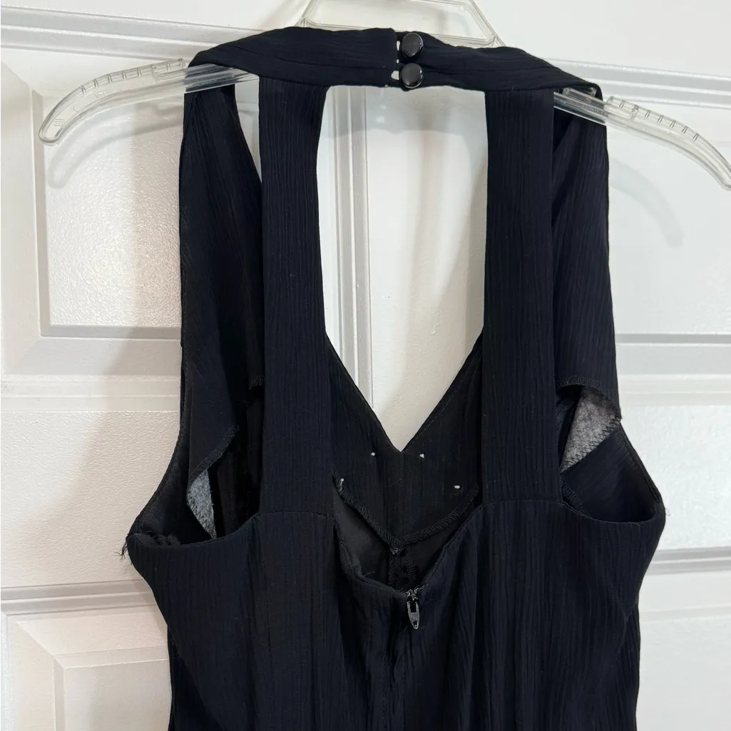 80s Vintage Scarlett Black One Piece Sleeveless Strappy Back Halter Jumpsuit 5/6 - Image 5