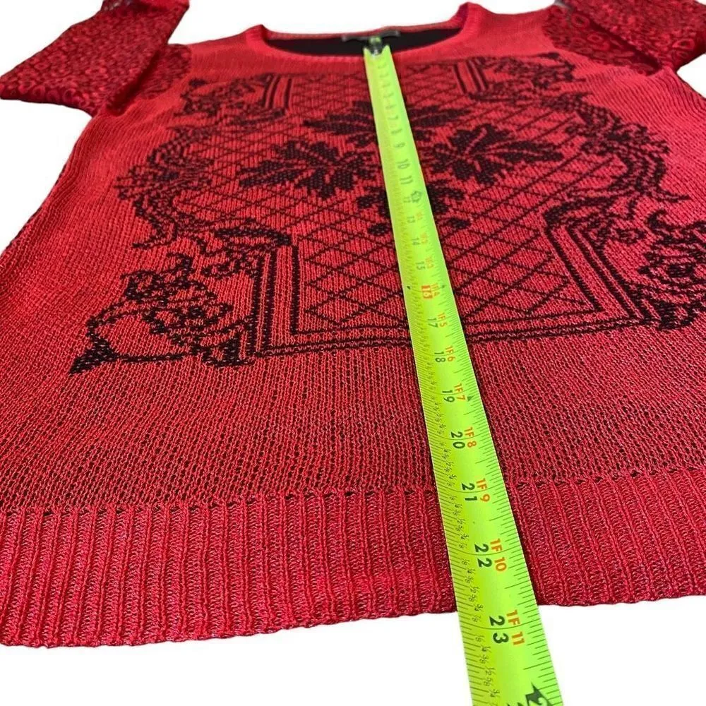 Women’s Long Sleeve Sheer Crewneck Blouse Red - Image 9