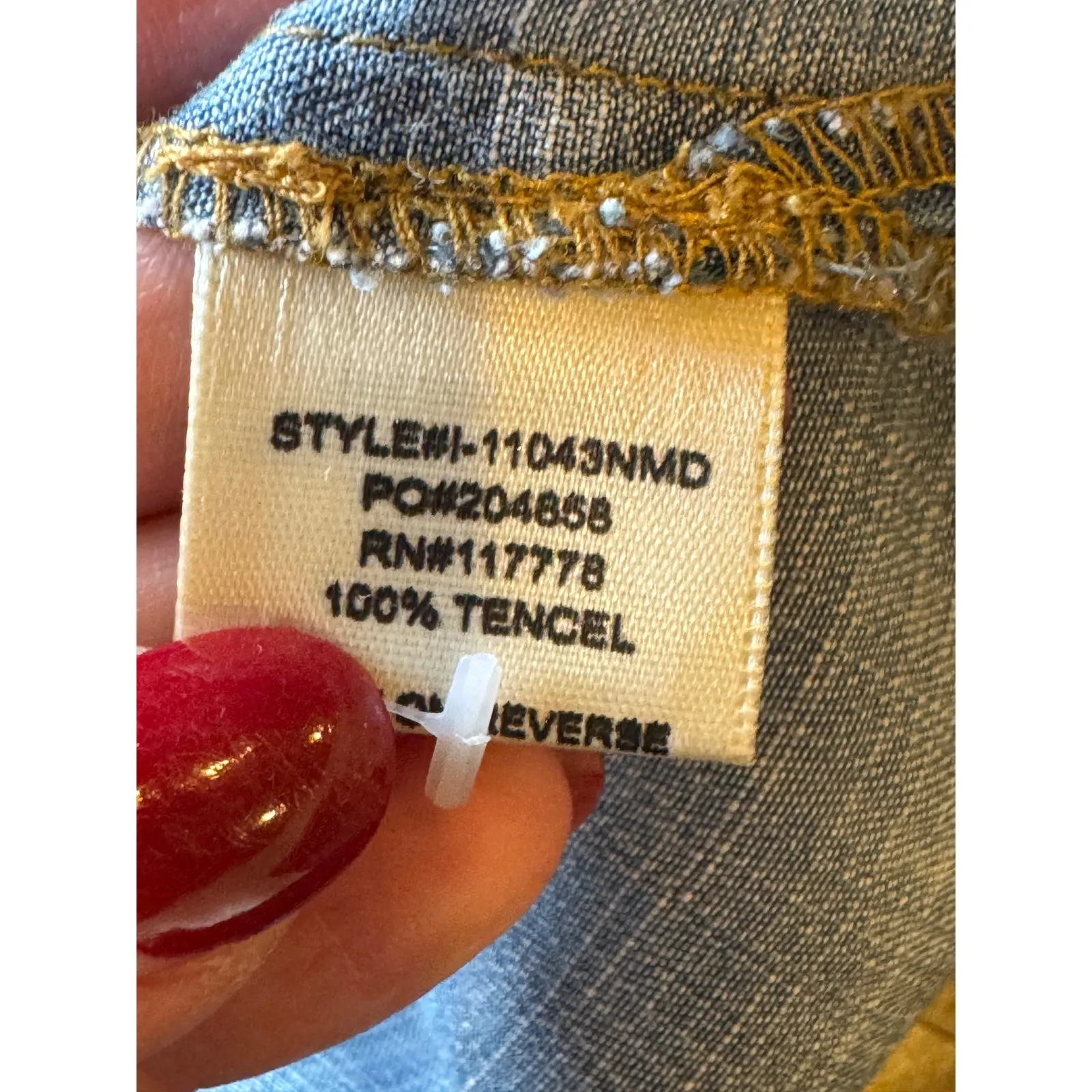 Karlie Shirt‎ Women Large Blue Chambray Tencel Lace Up Roll Tab Sleeve Tunic Top - Image 9