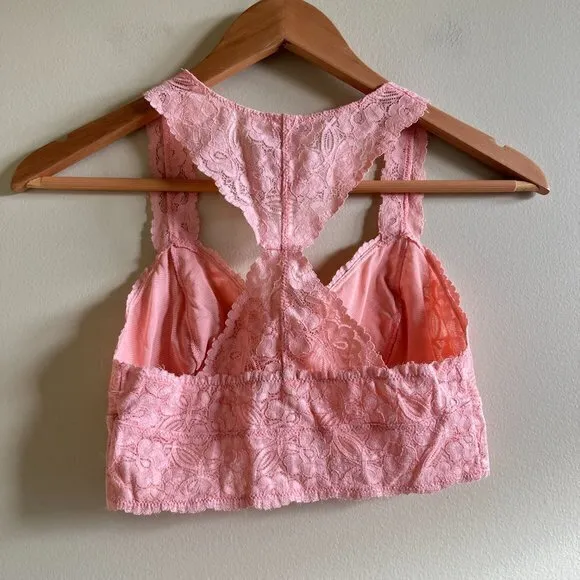 Free People Intimately Pink‎ Lace Razorback Bralette Bra Womens Size S Sexy - Image 3