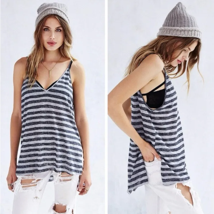 🩶Project Social T Gray and Black Striped Camisole V-neck Tank Top - Image 2