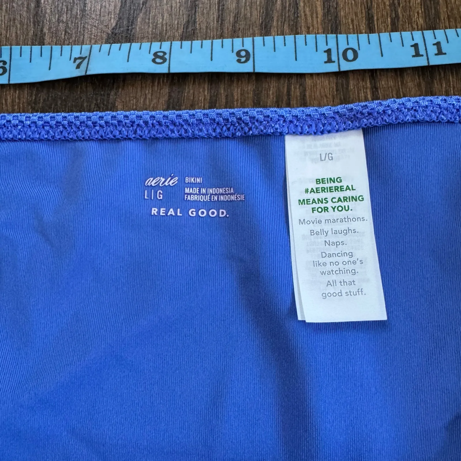 Aerie Womens Solid Blue Textured Checkered Bikini Bottom Mid Rise Size Large - Image 6