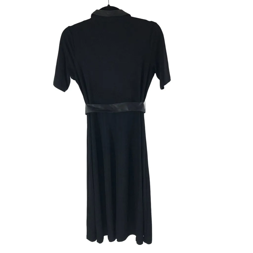 MSK Faux Leather Trim Belted Midi Dress Short Sleeve Goth Black MP Size undefined - Image 2