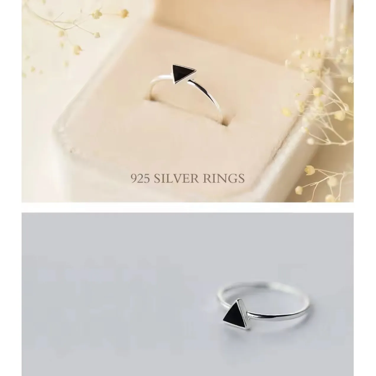 NEW‎ Onyx Triangle Ring 925 Sterling Silver Adjustable - Image 4