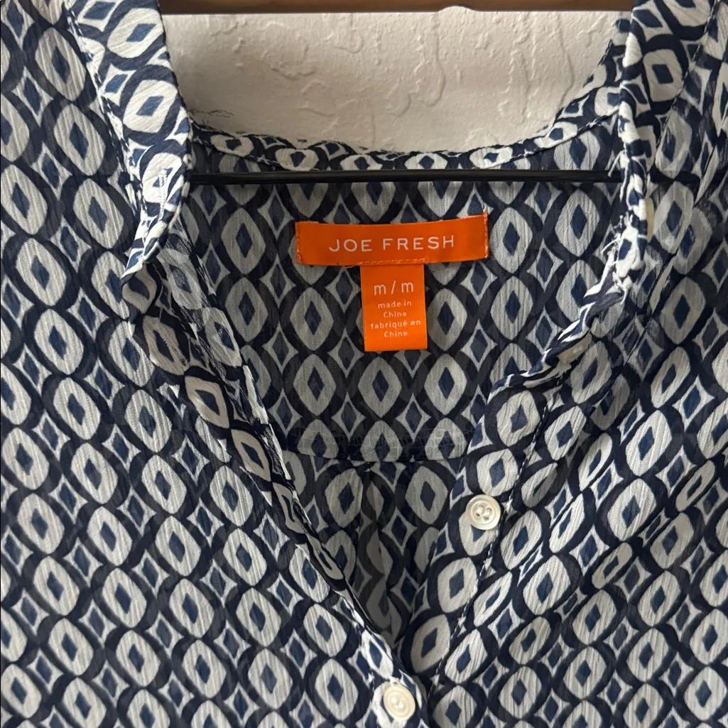 Joe Fresh Blue Sheer High Low Medium Long Sleeve Blouse - Image 3