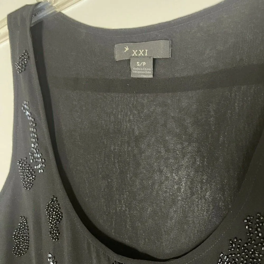 Forever 21 black chiffon double layer beaded tank blouse top size small - Image 3