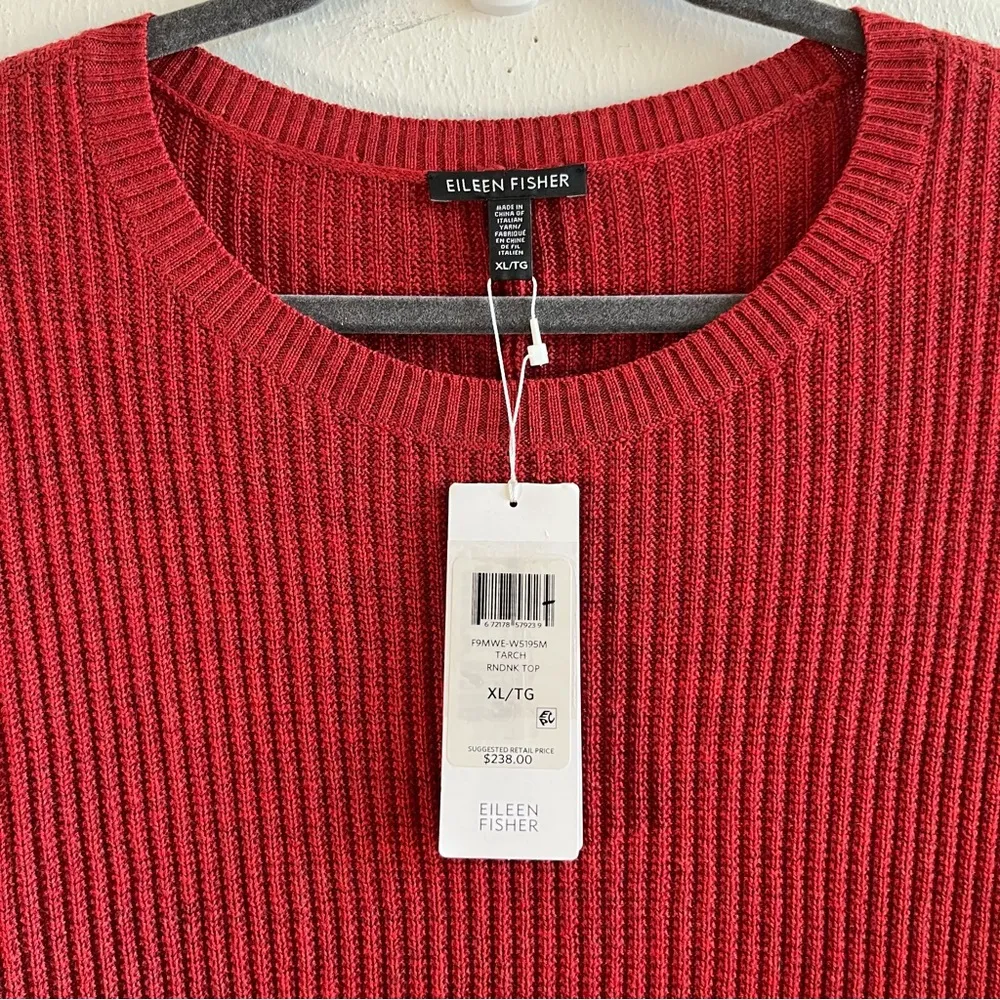 Eileen Fisher Sweater Tart Cherry Red Ribbed Merino Wool Round Neck Knit XL NWT - Image 8
