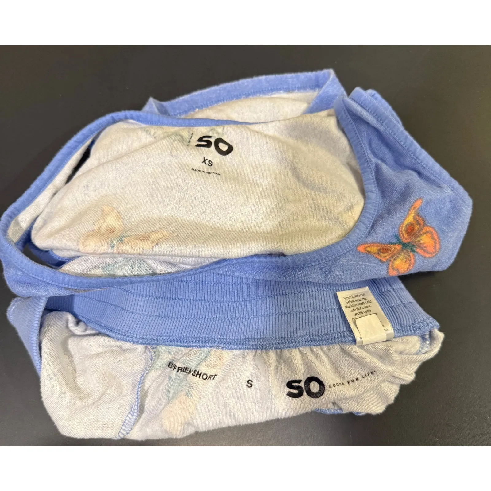 SO Blue butterfly print boyfriend short crop tank terry cloth loungewear XS/S - Image 3