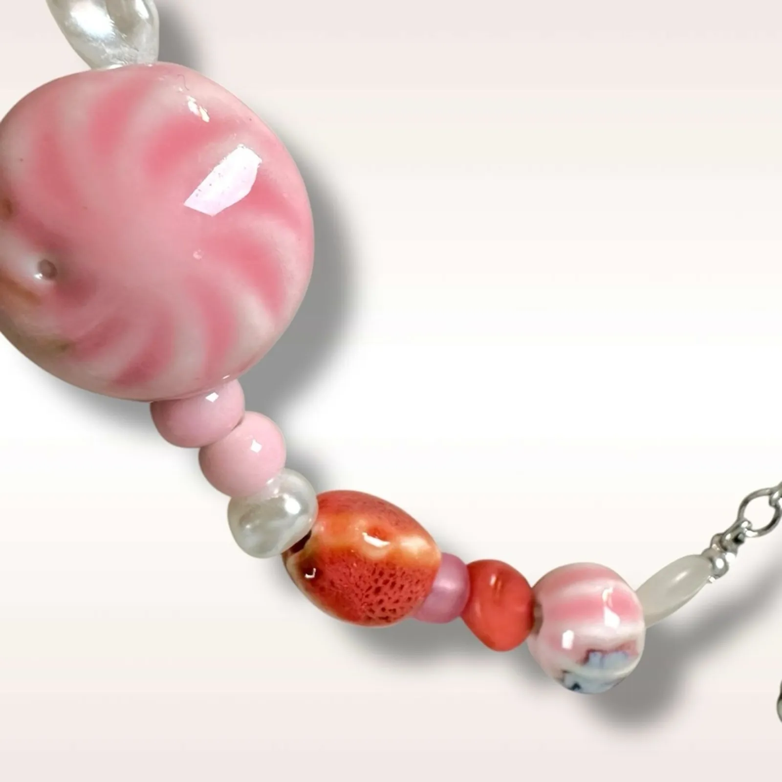 Free People Bohemian Chunky Agnes Choker Silver Pink Beach Boho NWT HTF Layering - Image 8