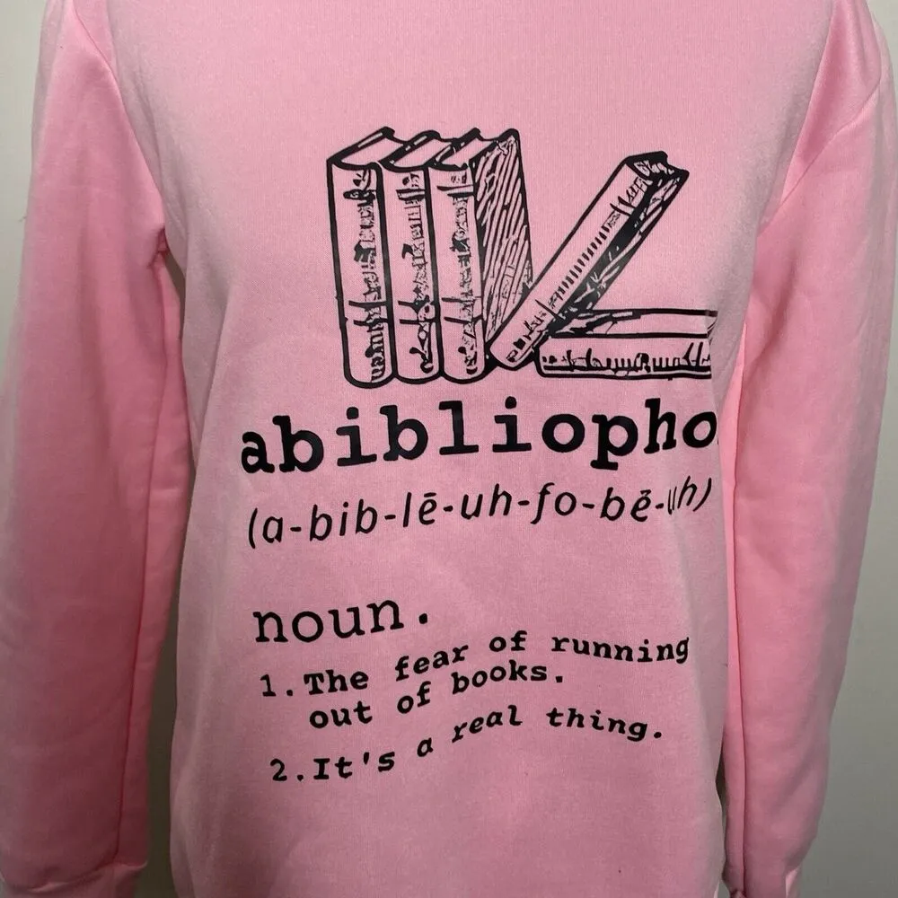 Abibliophobe Pink Crew neck Sweatshirt Love Of Books Size Small Womens - Image 2