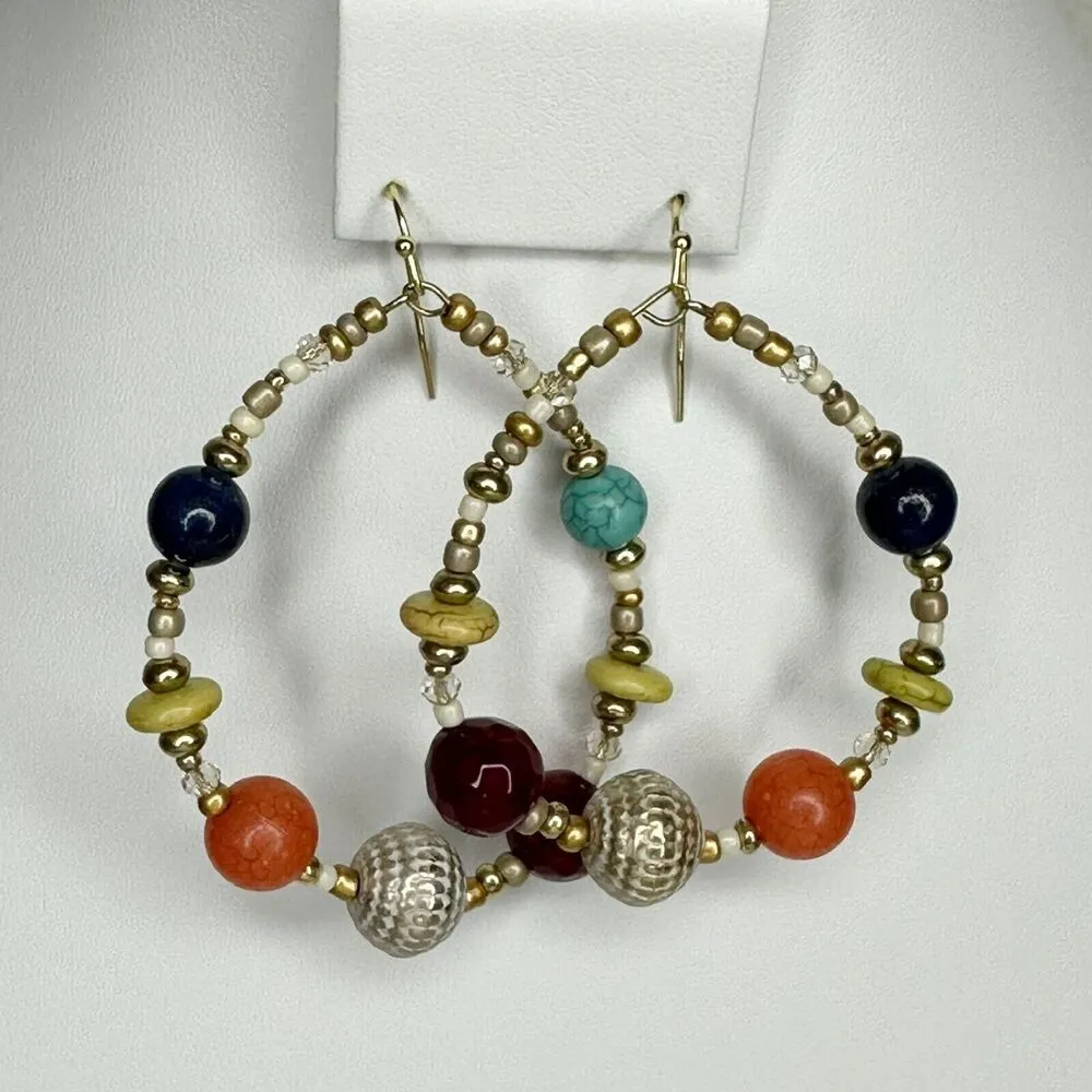 Chico's Colorful Faux Turquoise Beaded Gold Tone Necklace and Earrings - Image 7