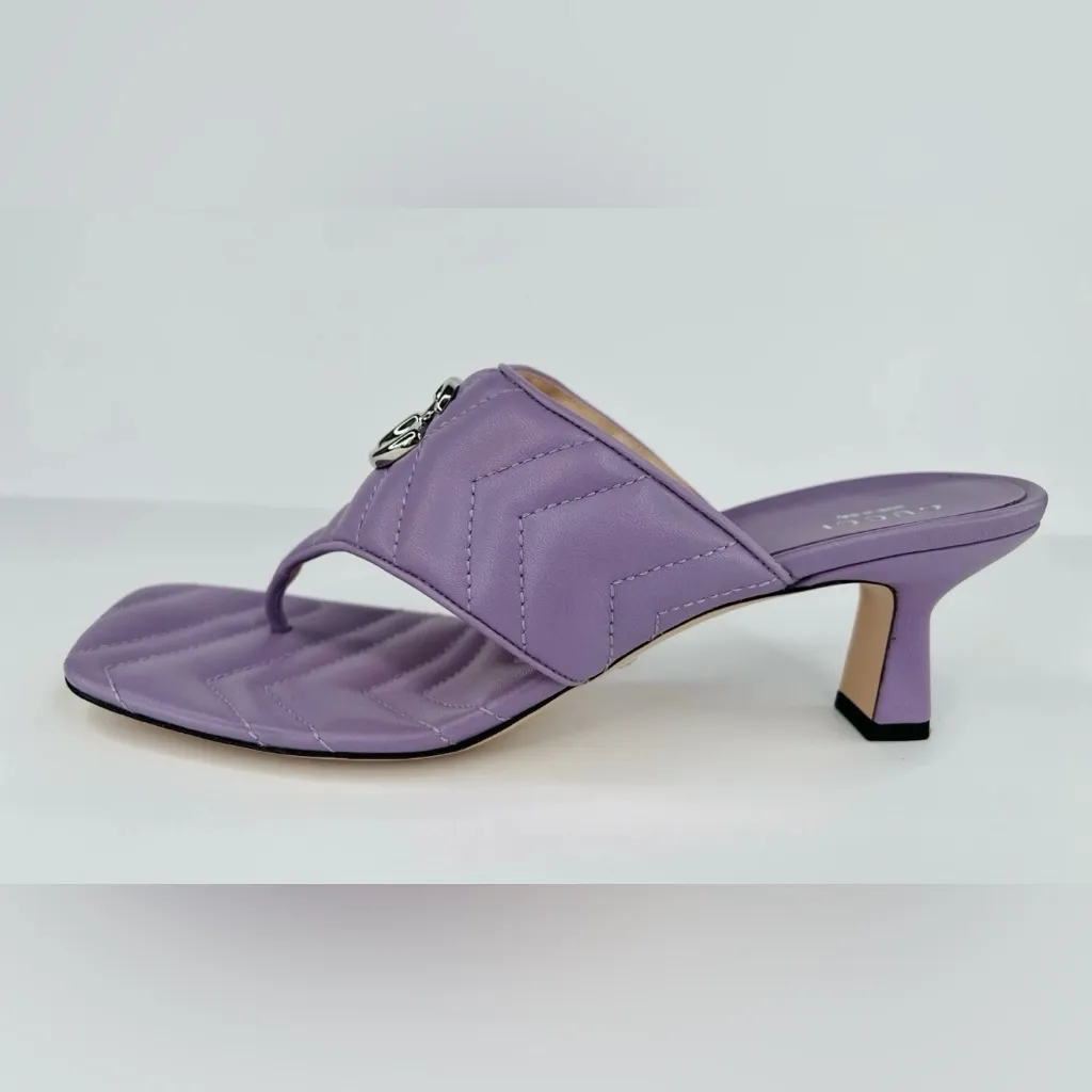 Gucci Marmont Double G Chevron GG Logo Thong Mule Kitten Sandals Size EU 41 - Image 9