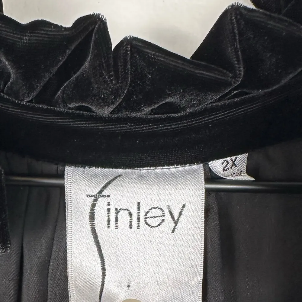 Finley Mary Jane Black Velvet Smocked Waist Ruffle Midi Dress Sz 2X - Image 4