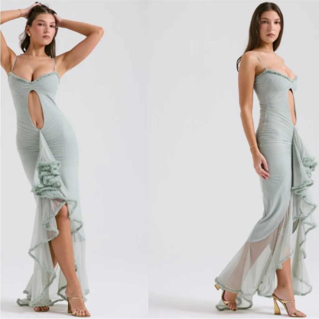 House of CB 'Gabriella' Pistachio Ruffled Keyhole Front Gown NWOT‎ size L - Image 10