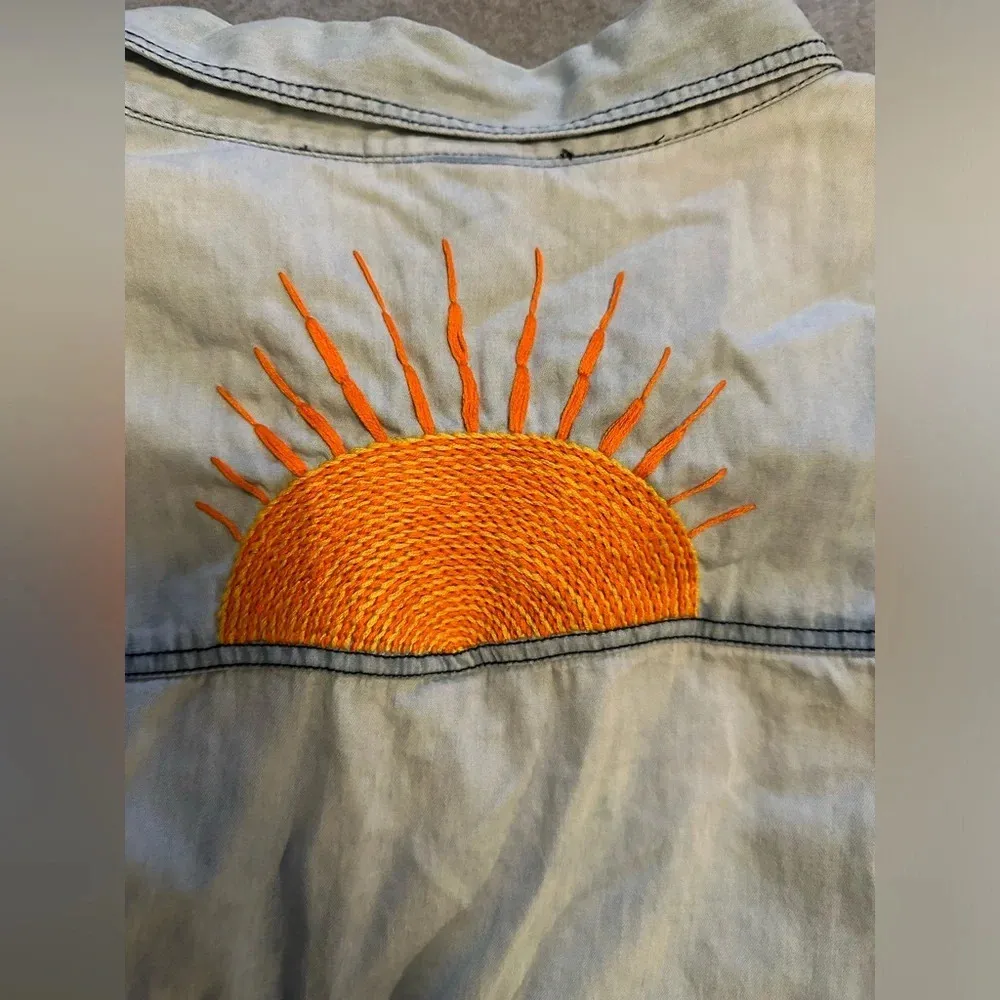 Torrid long sleeve light denim button up custom embroidered size 4 - Image 7