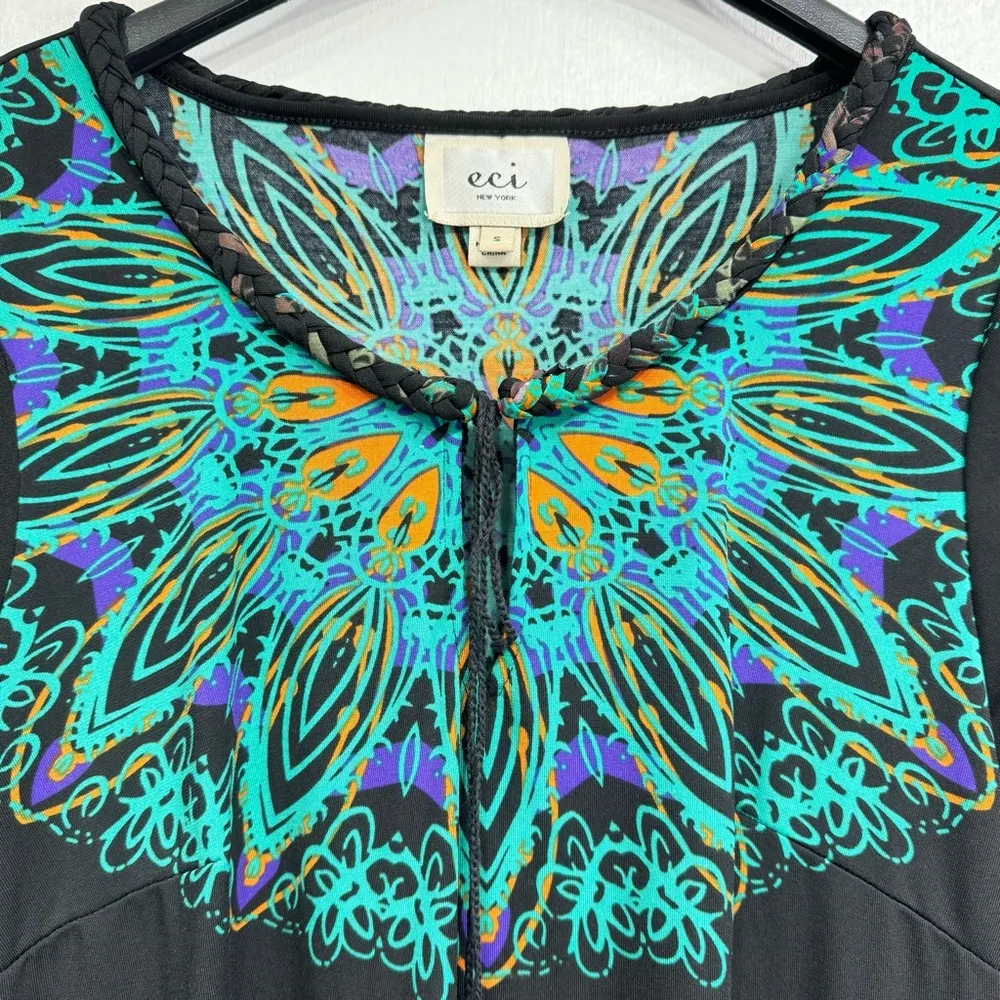 New York Black Green Orange Purple Paisley Mini Dress Women’s Size Small - Image 7