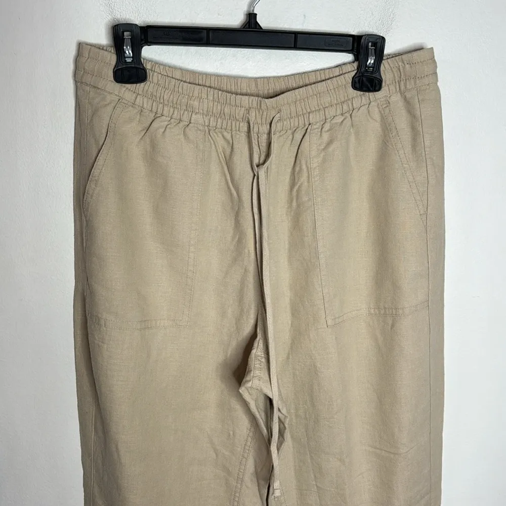 J. Crew Wide-leg seaside textured drawstring pant in linen beige hue size M tall - Image 4