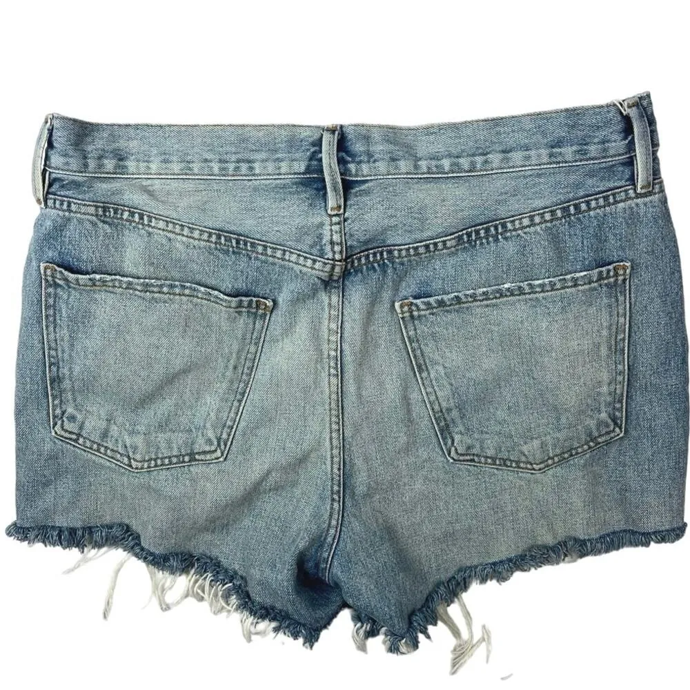 Frame Women's Blue Denim High Rise Distressed Raw Hem Mini Jean Shorts Size 28 - Image 2