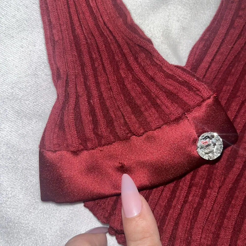 Vintage Designer JS Collections Ruby Red Vixen Blouse Sz 10 Crystal Buttons - Image 6